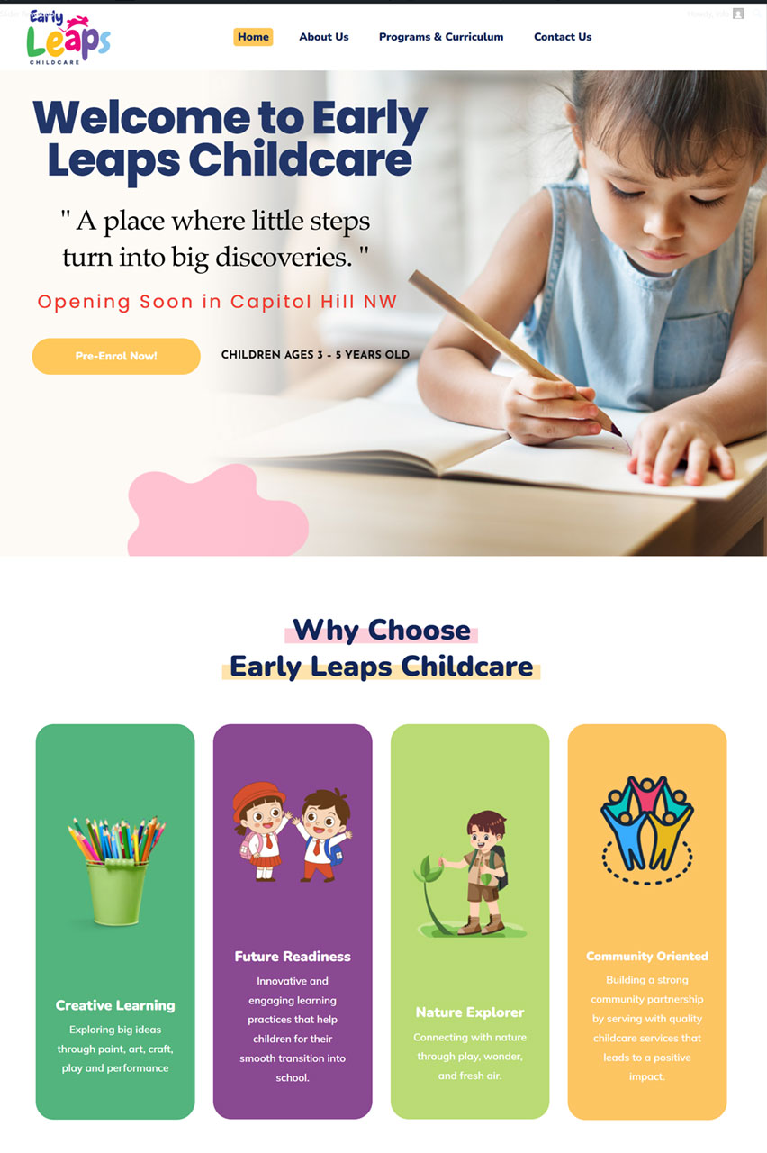 Early leap childcare website